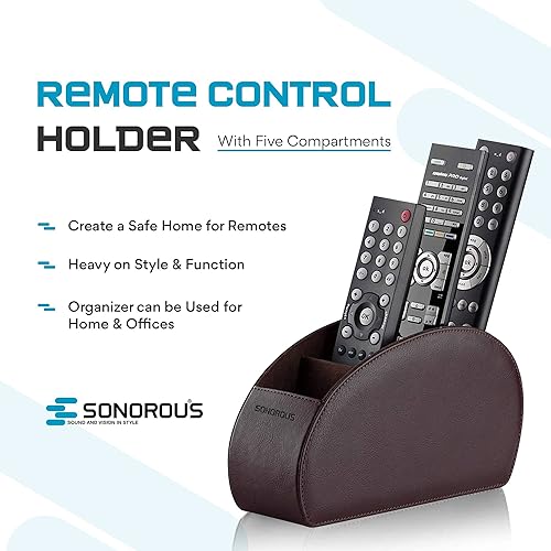 Miniatura 2 de SONOROUS Soporte para control remoto de alta calidad, de piel sintética, de lujo, con 5 compartimentos, organizador moderno para accesorios