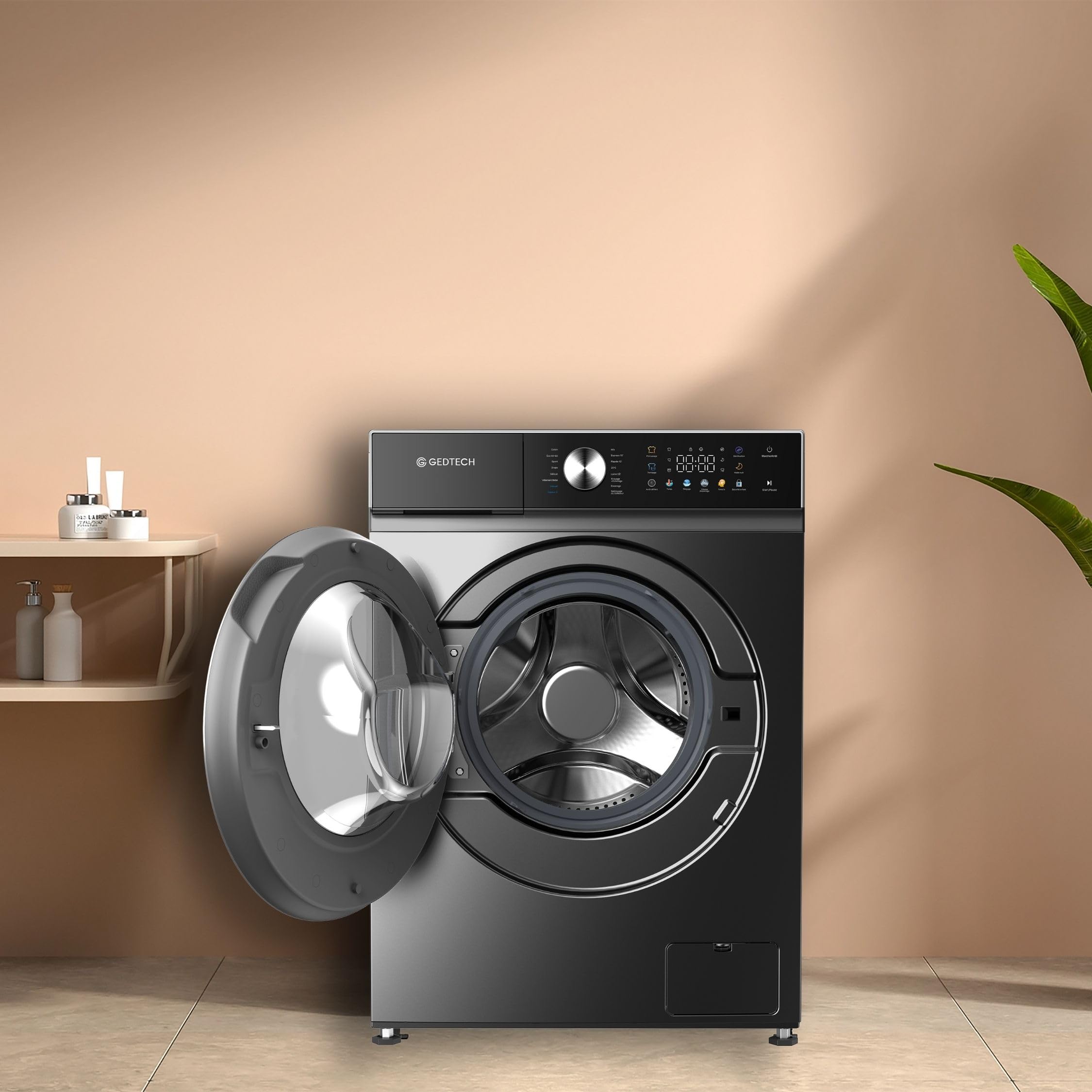 GEDTECH Lave-linge frontal GLLPS121400DG 12 Kg 1400 tr/mn 16 programmes Eco Intensif Rapide Faible conso Panneau commande LED couleur