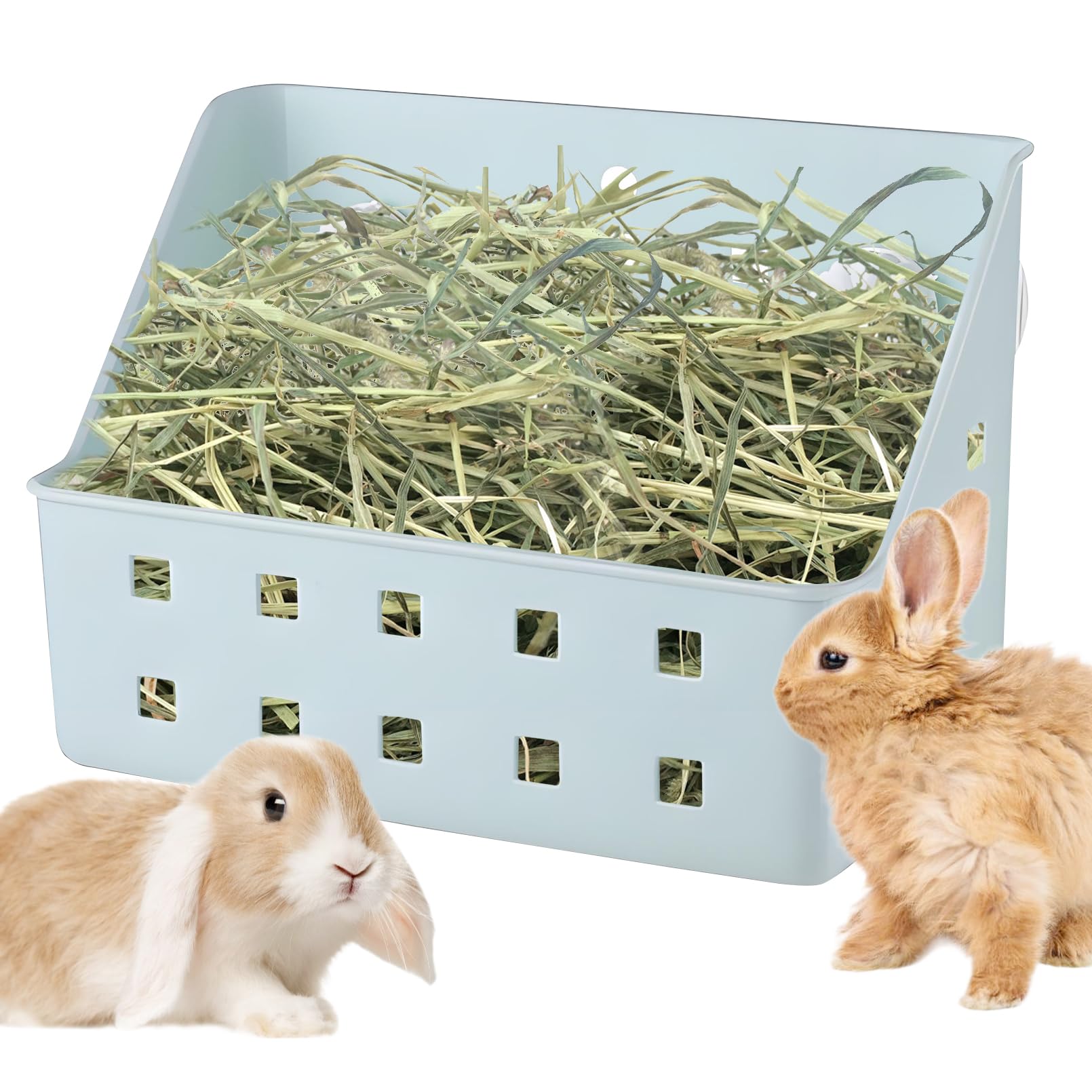 kathson Rabbit Hay Feeder Small Hay Manger Less Wasted Grass Holder Rack Food Dispenser Small Animal Plastic Bowl for Rabbits Bunny Guinea Pigs Rat Chinchilla（Blue）