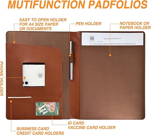 Miniatura 3 de Carpeta de cuero para portafolio, organizador de documentos, organizador de documentos, carpeta de almacenamiento para bloc legal, papelería,