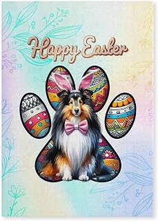 Happy Easter Egg Paw Bunny Ears Shetland Sheepdog Wrapped Canvas Poster Prints Sheltie Dog Lover Gifts Idea Merch Art Wall Decoration - 010