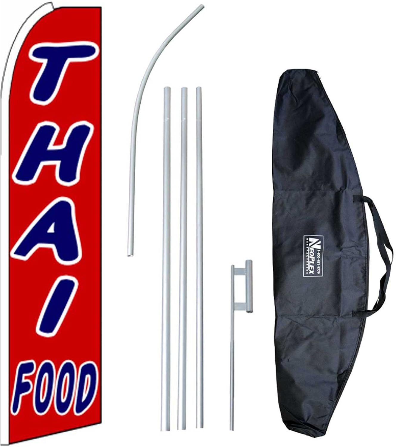 Thai Food (Extra Wide) 12-Foot Swooper Feather Flag and Case Complete Set.Includes 12-Foot Flag, 15-Foot Pole, Ground Spike, and Carrying/Storage Case