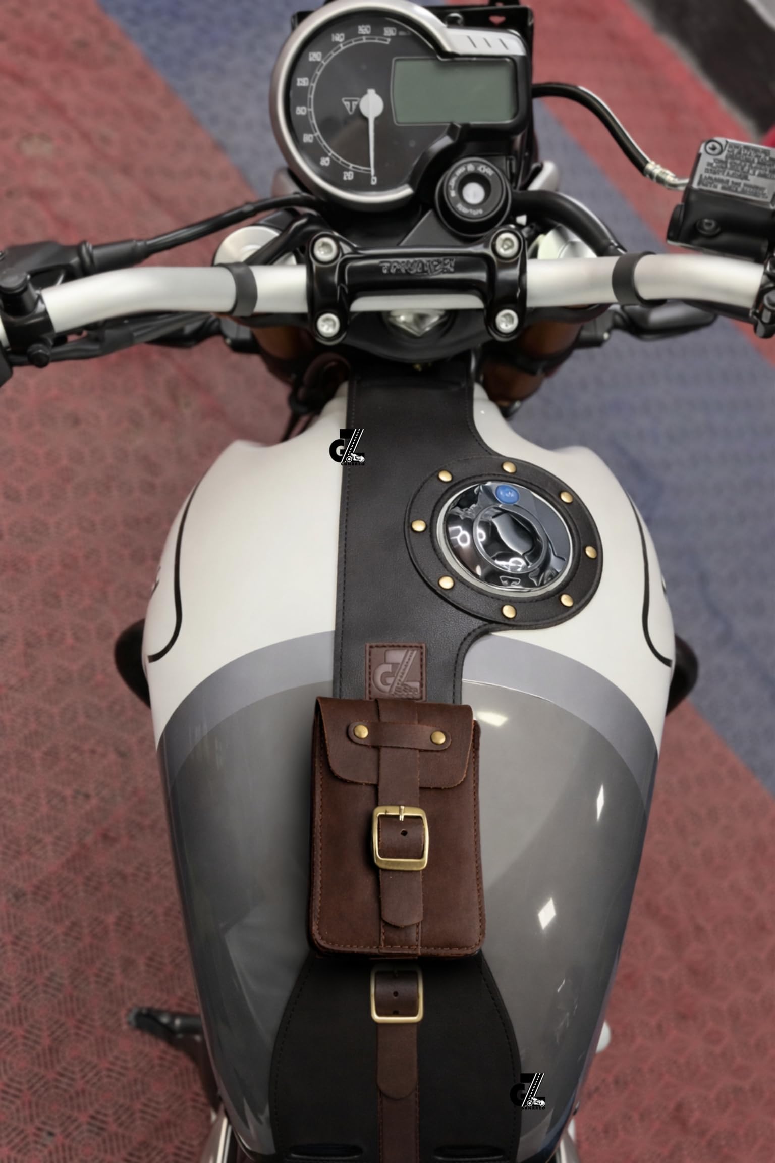 G-GANRAZO Genuine Leather Motorcycle Tank Strap with Pouch