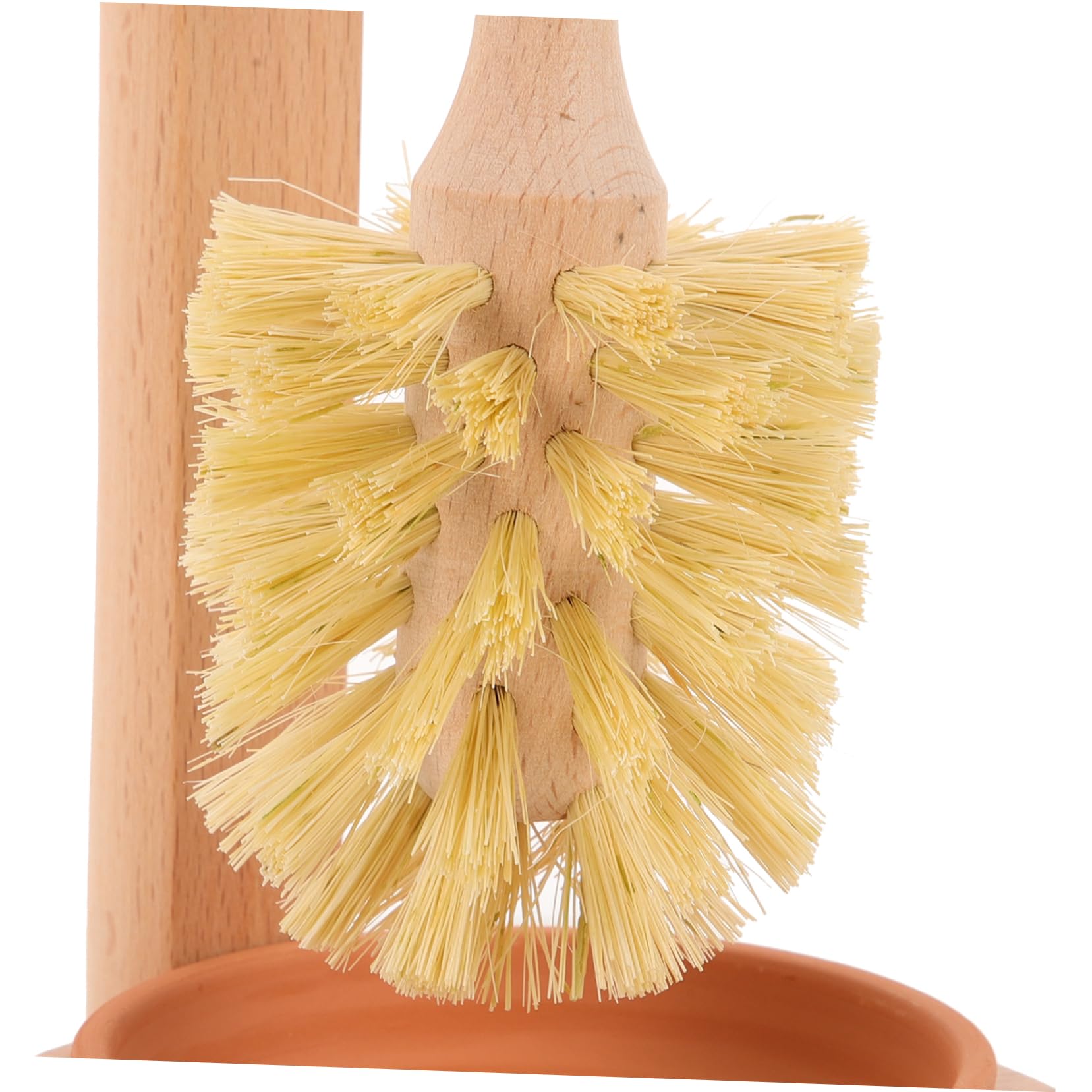 Cepillo Limpiador de Baño y Soporte de Cerámica y Madera con Cerdas Suaves para Almacenamiento Conveniente en Baño U Oficina