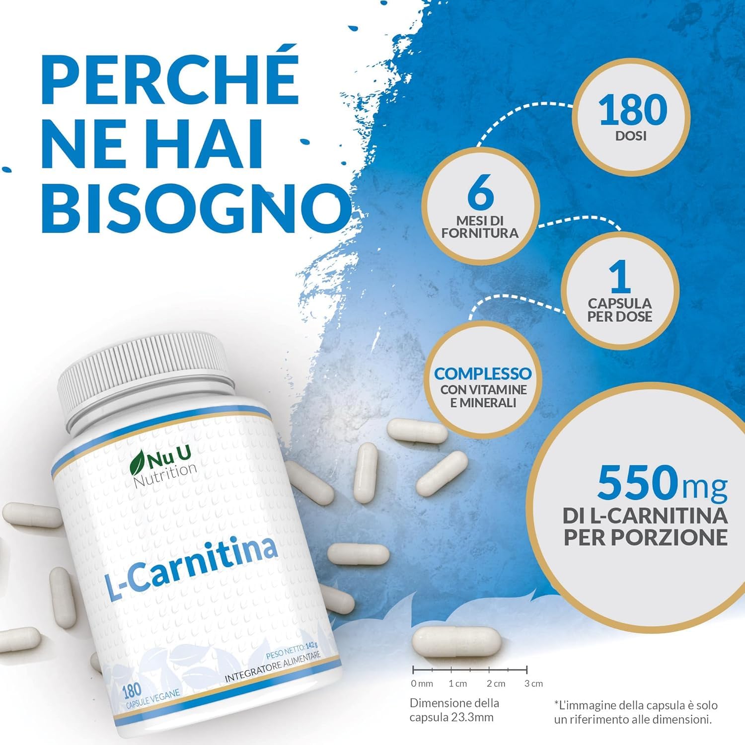 L-Carnitina Tartrato Forte - 180 Capsule Vegane - 550mg di Carnitina per Capsula - Con Vitamine & Minerali - Integratore Pre e Post Workout per Sportivi - Prodotto in Europa - Nu U Nutrition