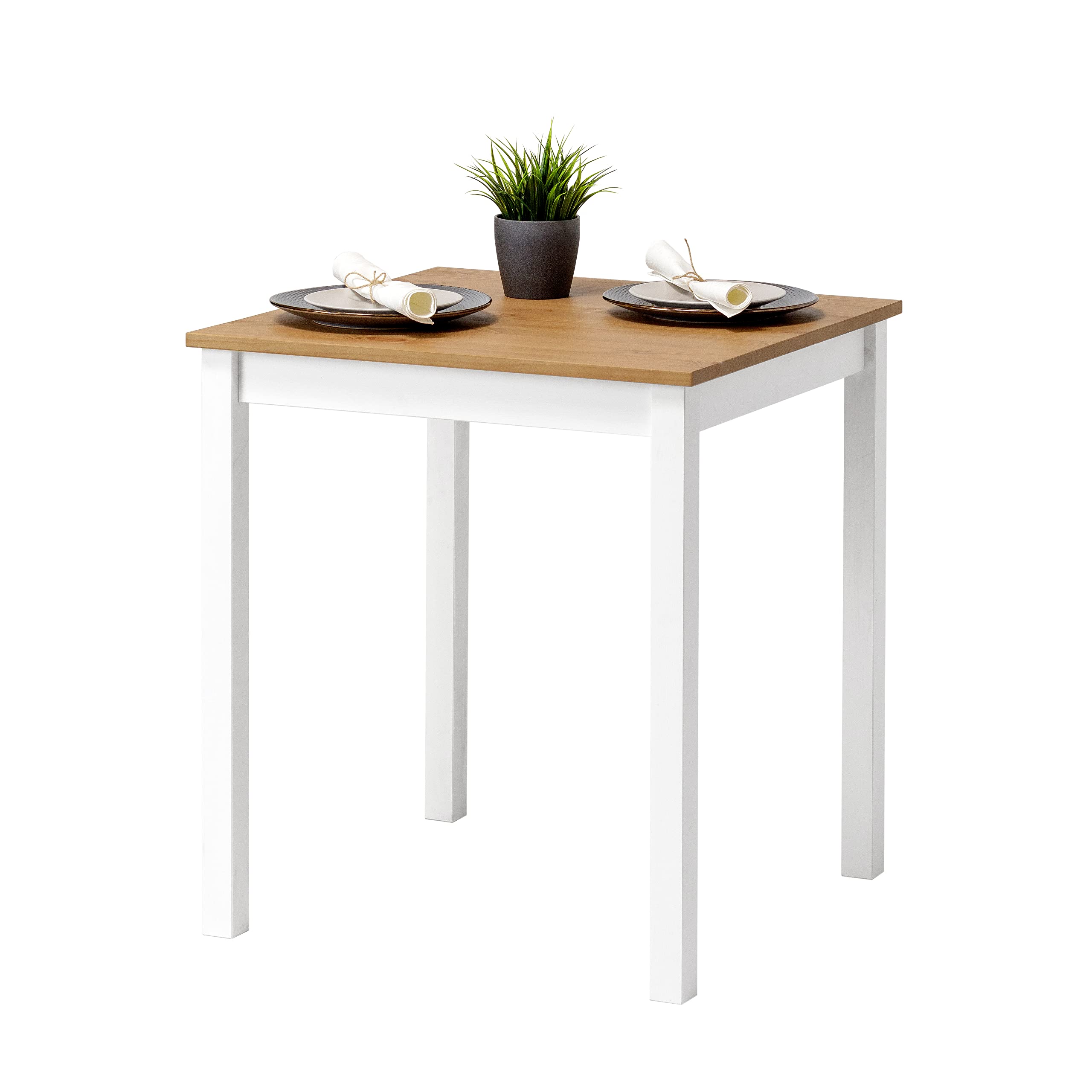 hagge home Holz Esszimmertisch – Kleiner Küchentisch 70x70, Weiß/Braun