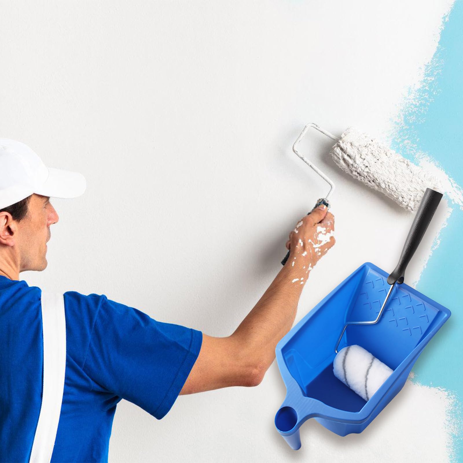 Montesy Paint Cup Bucket with Ergonomic Handle Blue Paint Tray Painting Trim Container for Automotive Body Paint Repair