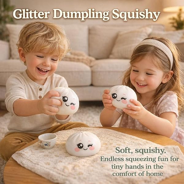 Dumpling Squishy, Squishy Dumpling Toy, Glitter Dumplings Squishiest Toy with Steamer Box, Stress & Anxiety Relief Toys for Kids & Adults Non-Edible (2Pcs-C) - 4