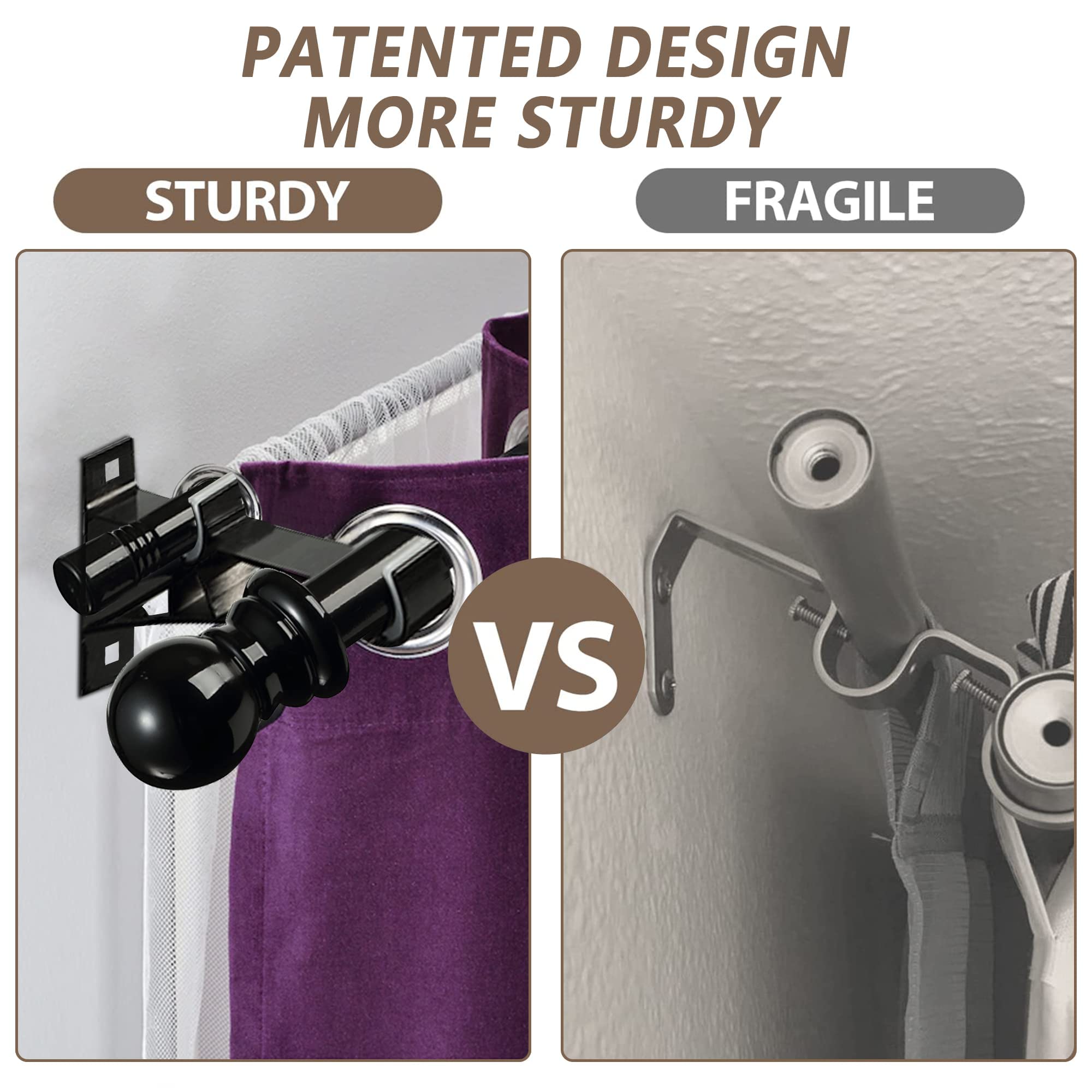 Double Curtain Rod, Double Blackout Curtain Rods for Windows 48 to