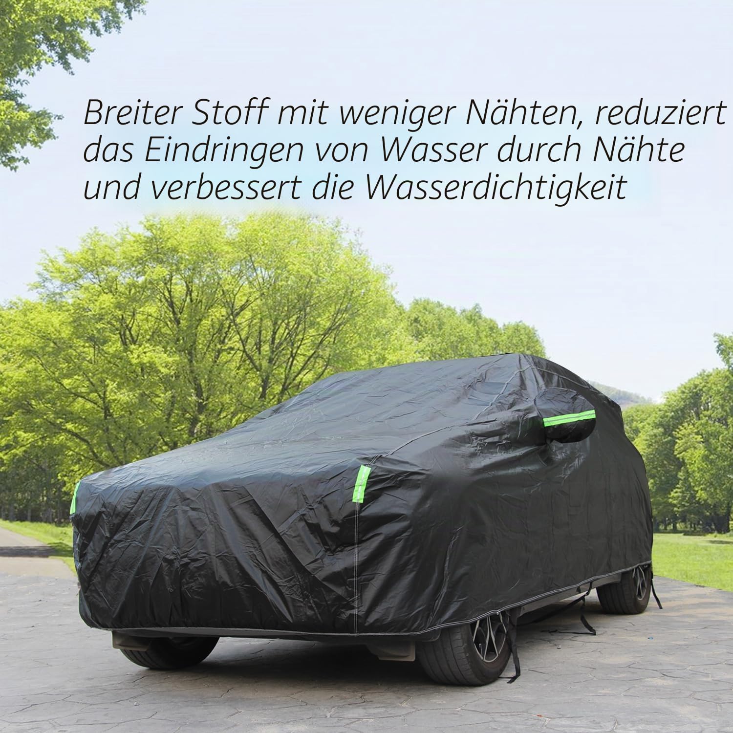 Autoabdeckung wasserdichte Autoplane für Regen Sonne Staub Schutz mit Baumwollfutter Atmungsaktiv; Schwarz Autoabdeckung für SUV; Größe L: Max485cm