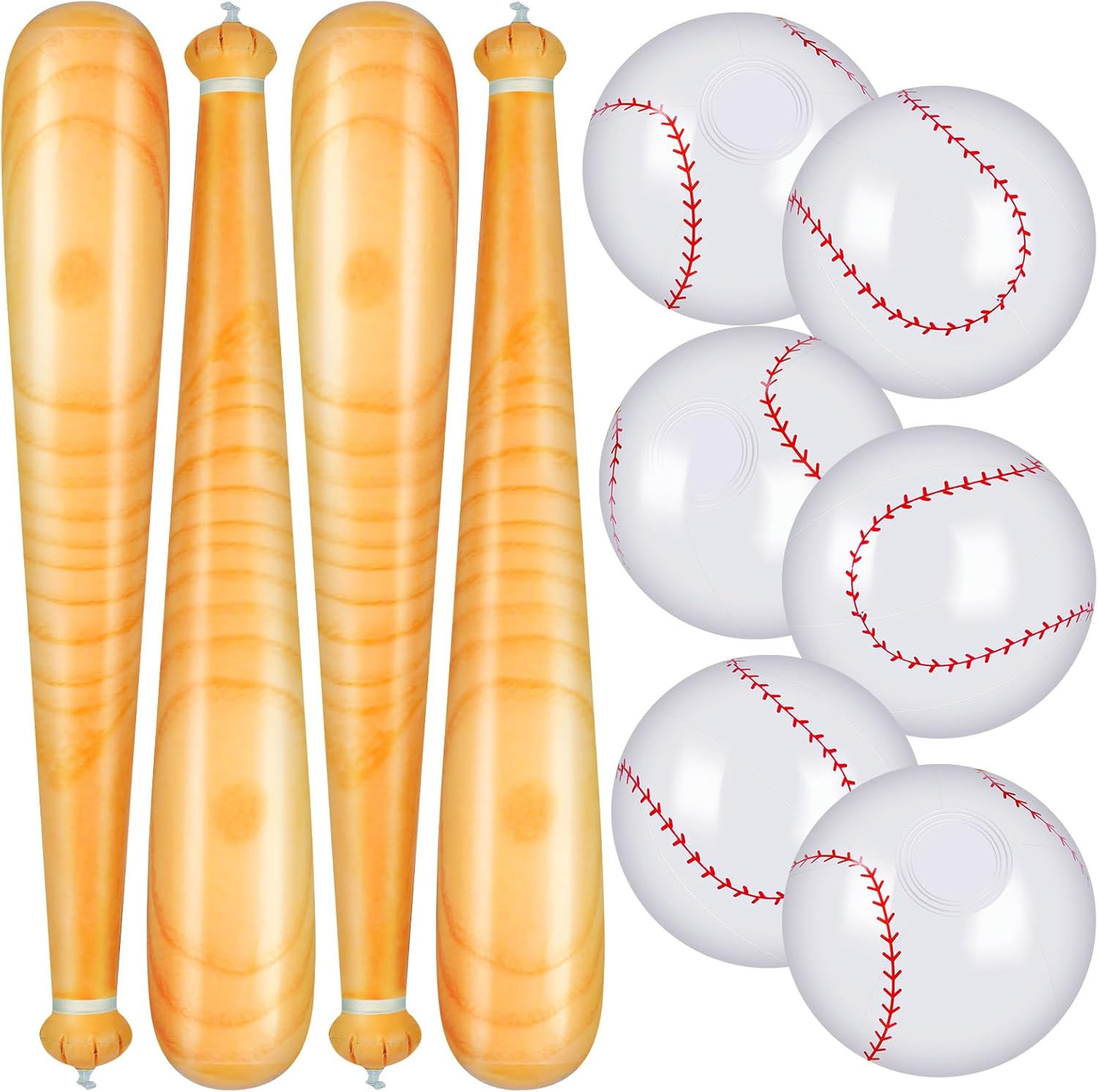 10 Pieces Inflatable Baseball Set, Including 4 Piece 30 Inch Baseball Bat and 6 Piece 5 Inch Beach Baseball, Sports Party Decorations for Kid Adult Pool & Beach Sports Games