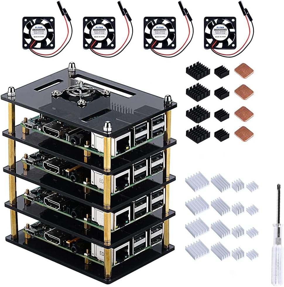 Raspberry Pi 4-Layer Cluster Case with 3007 Fan (Brown)