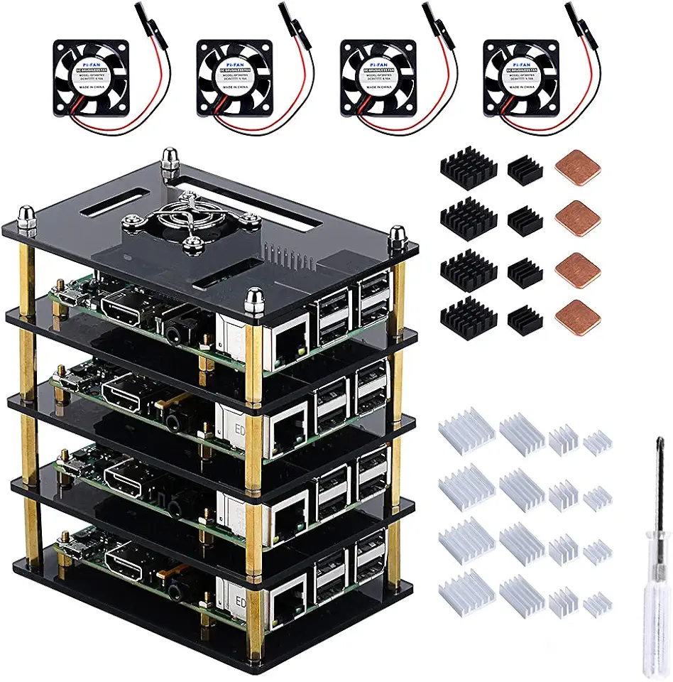Geekpi Cluster Case for Raspberry Pi with Cooling Fan and Heatsink for Raspberry Pi 4 Layers Acrylic Case for Raspberry Pi 3 Model B+ Raspberry Pi 3/2 Model B