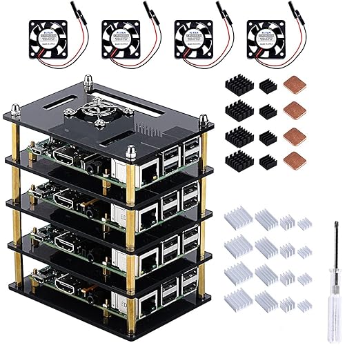 GeeekPi Cluster Case for Raspberry Pi 4, 3, 2 With Cooling Fan and Heatsinks