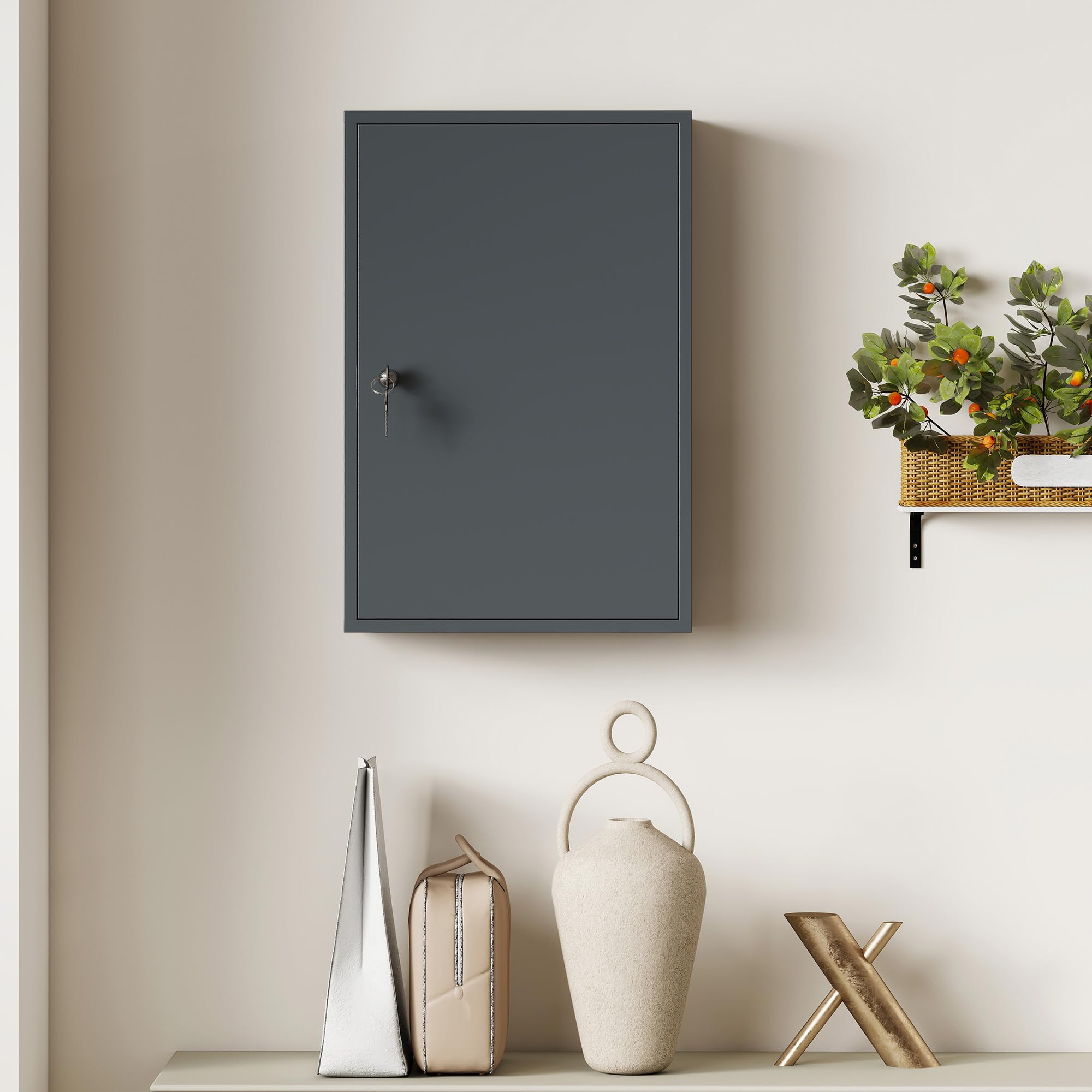 Kleankin Szafka na leki zamykana metalowa z 3 półkami 40x18x60cm Szary