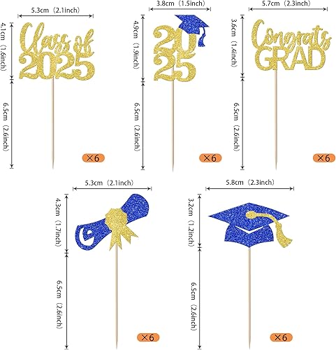 Miniatura 191 de Paquete de 24 adornos dorados para cupcakes de graduación 2025 con purpurina So Proud of You Done Diploma Graduation Cap Cupcake Picks Class of 2025