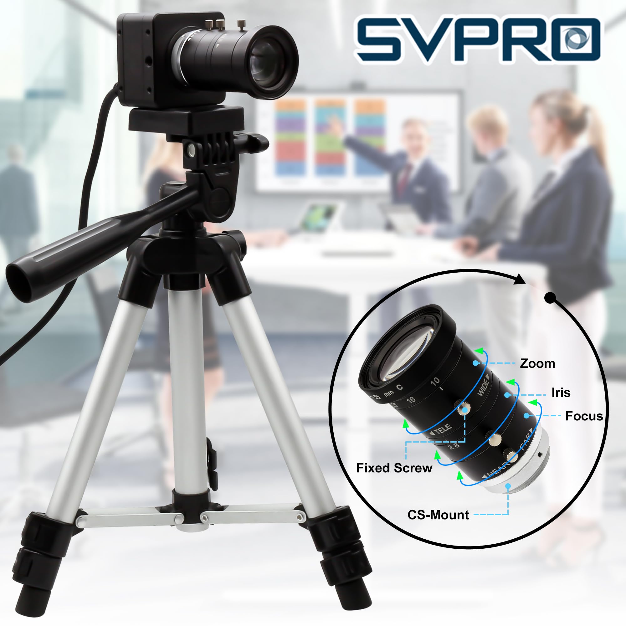 Svpro Fotocamera USB 3.0 ad alta velocità 1080P/230fps, 4K/60fps, 12MP/30fps, 12MP zoom Webcam con obiettivo CS Mount 10-55mm, messa a fuoco manuale, fotocamera UVC per Windows, Linux, Mac e Android