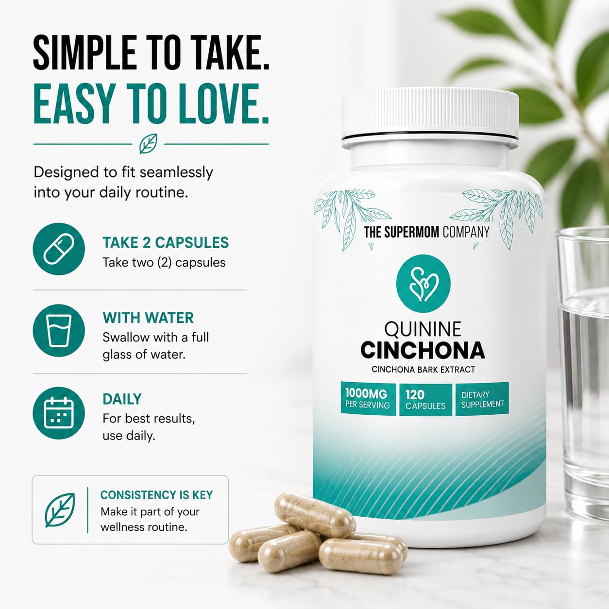 Quinine Cinchona Bark Extract 1000 mg – Herbal Supplement for Muscle & Leg Cramp Relief, Digestive Support & Immune Health – 120 Capsules, Non-GMO, Made in USA — Amazon image 4