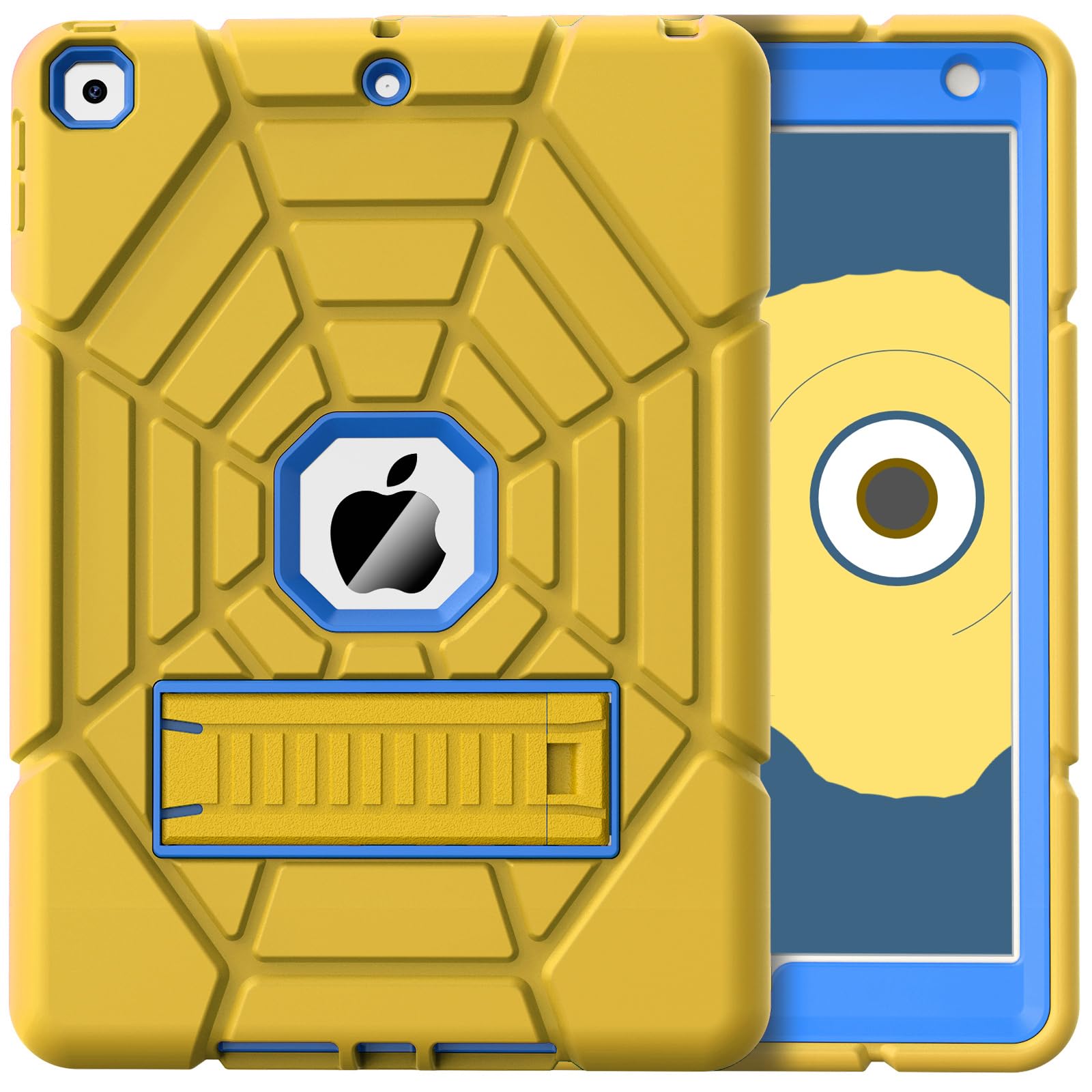 Grifobes for iPad 9th Generation Case, for iPad 8th/7th Generation Case 2021/2020/2019, Heavy Duty Rugged Protective 10.2" Cover with Stand for iPad 9 8 7 Gen 10.2 inch Kid Boy (Yellow+Blue)