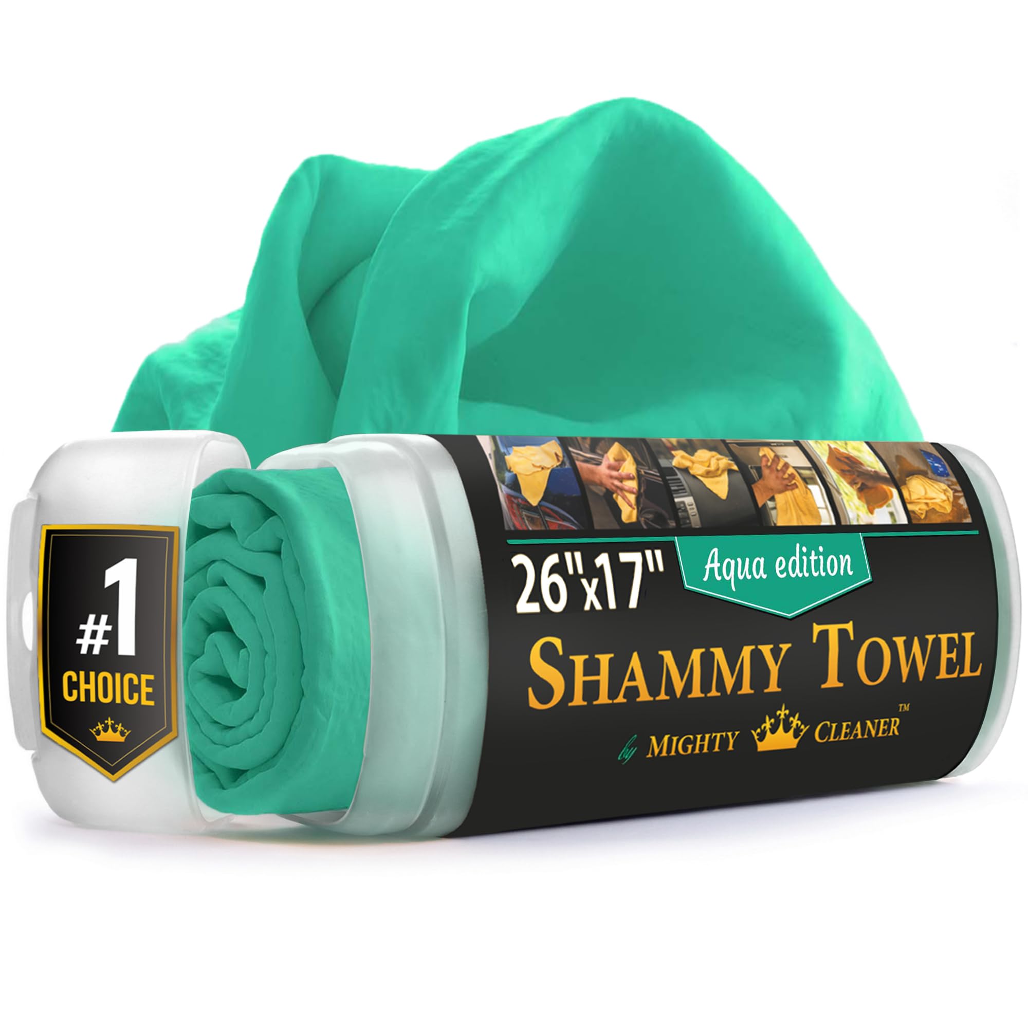 Mighty Cleaner Mint Premium Shammy Cloth For Car Drying - Super Absorbent Reusable Chamois Towel - Scratch-Free - 26'X17'