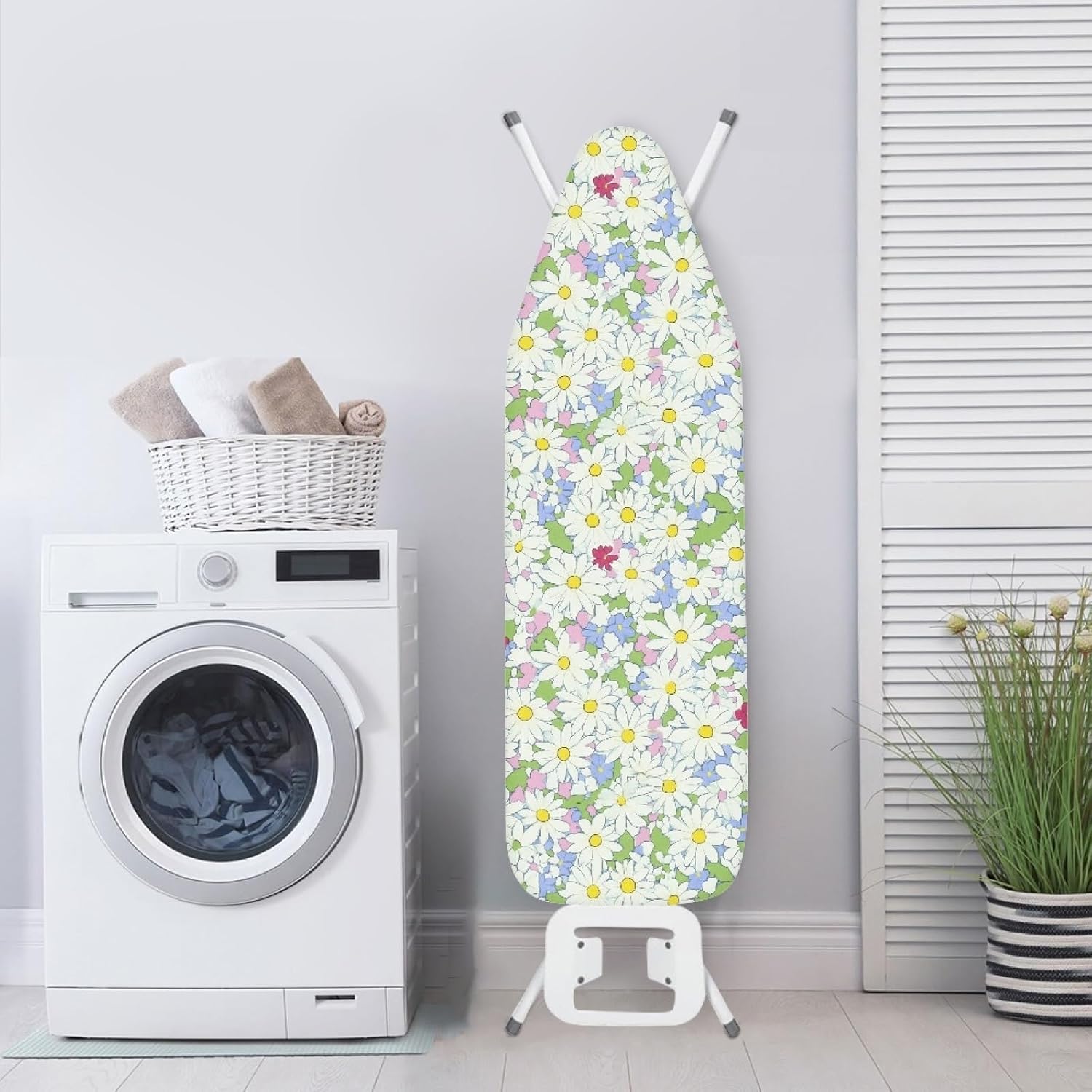 Padded Ironing Board Covers 18 X 49 White Yellow Daisy Ironing Board Pad and Cover Thick Replacement Drawstring Tightening & Lock, Easy Fit, Scorch & Stain Resistant, Non Slip