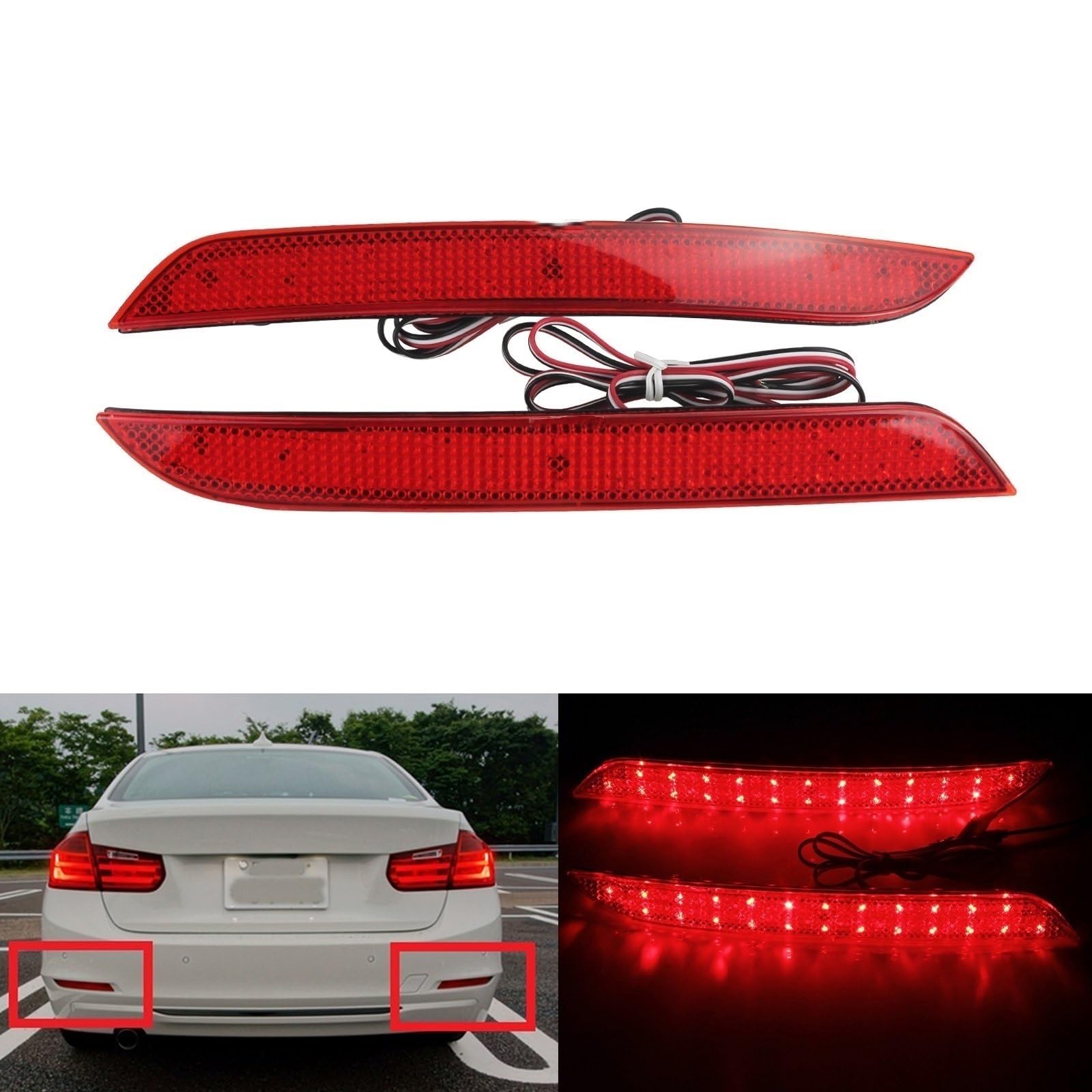Piloto Trasero Coche 2 reflectores de parachoques trasero con lente roja, luz de freno y marcha atrás para BMW Serie 3 y 4 F30 F31 2011 2012 2013 2014 2015