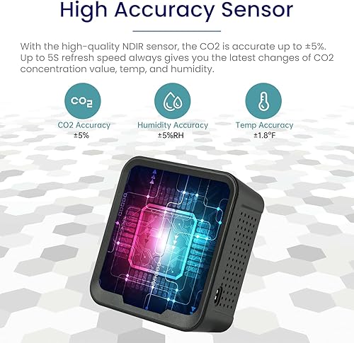 Miniatura 5 de Detector de CO2 WiFi, monitor inteligente de CO2 de alta precisión de actualización 5s, control de aplicación, medidor de CO2 para interiores con