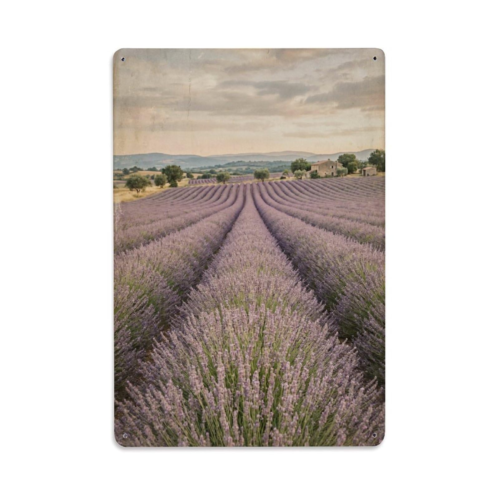 Lavender Field Living Botanical Vintage Metal Tin Sign Plaque Wall Decor for Cafe, Club, Garden Metal Poster 8x12Inch