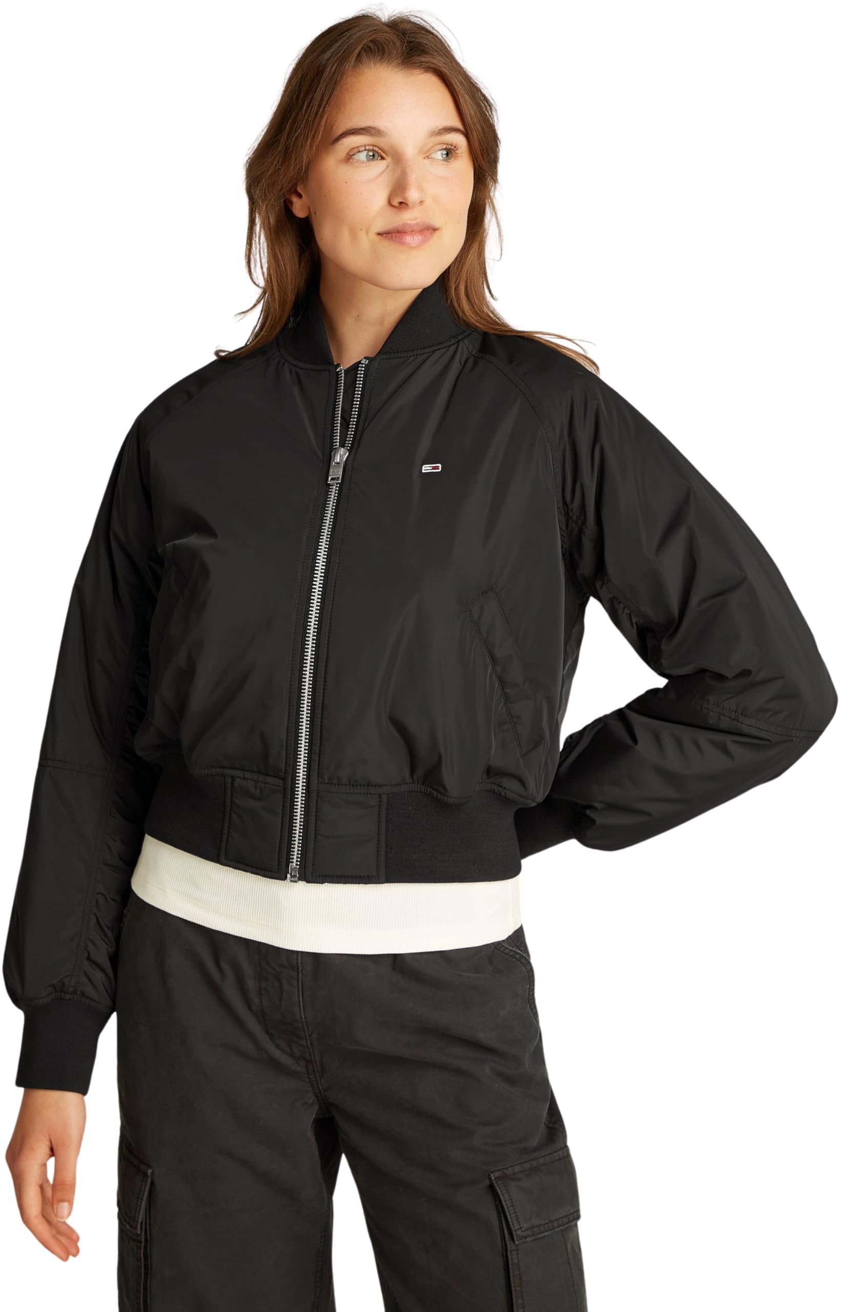 Tommy Jeans Women’s Essential Water Repellent Bomber Jacket, Black (Black), L