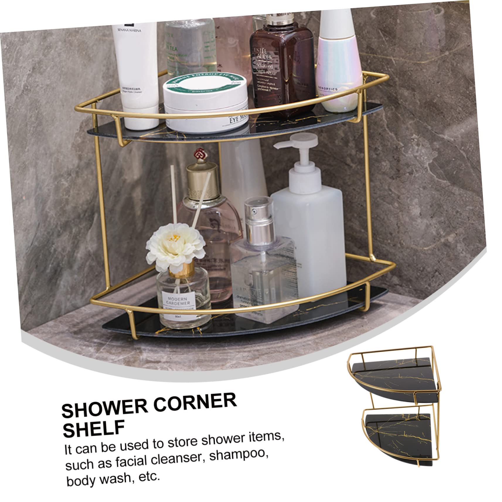 Mensola a 2 Livelli Angolare in Ferro e Vetro Bagno | Organizzatore per Shampoo e Articoli Doccia, Nero, per Bagno e Piano Cucina