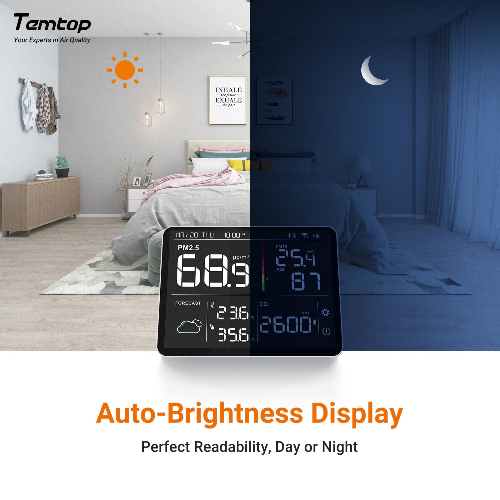 Temtop M100-UP Stacja pomiarowa jakości powietrza, 2.4G WLAN Bluetooth termometr z aplikacją, 8-w-1 urządzenie do pomiaru jakości powietrza (PM2.5/CO2/Temperatura/Wilgotność)