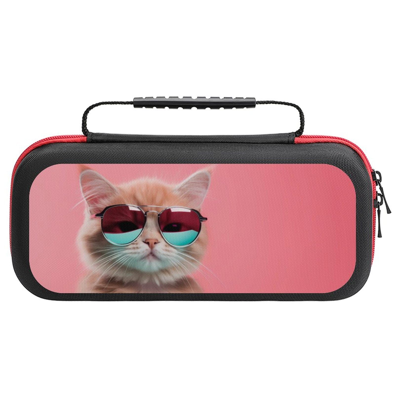 VOSERY Cool Cat Pink Sunglasses Case Compatible with Nintendo Switch Case Travel Carry Case Compatible with Switch Lite