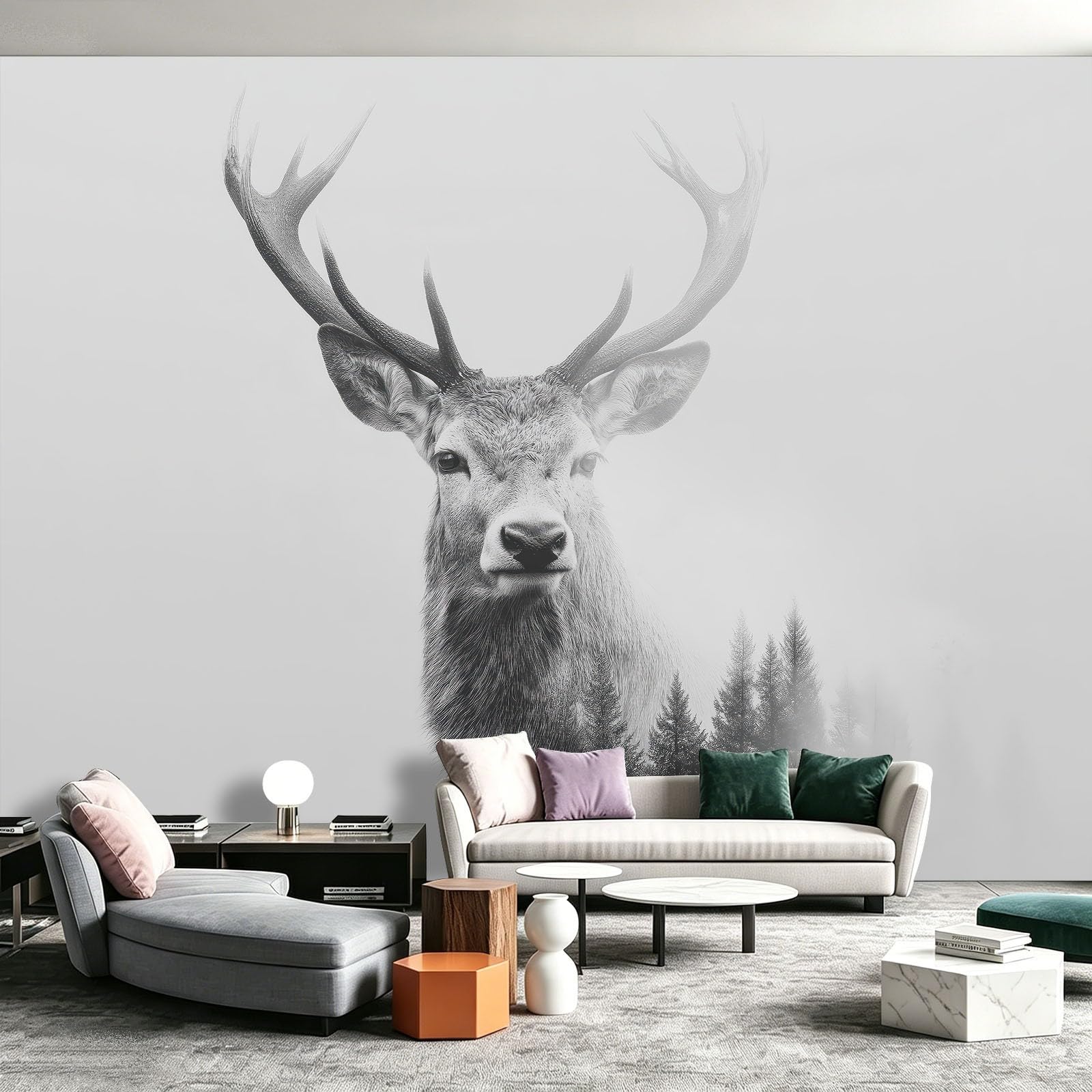 Générique Ręcznie rysowana tapeta z włókniny leśnej 200 x 140 cm, tapeta z dzikimi zwierzętami panoramiczny jeleń, łatwa do zainstalowania dekoracja ścienna do salonu, sypialni, kuchni