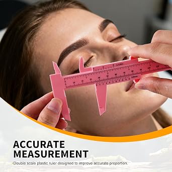 Eyebrow Measuring Ruler, Brow Mapping Tool, Mini Vernier Caliper Double Scale, Plastic Sliding Gauge Ruler for Micro Blading Eyebrow Tattoo Brow Artists (2 Pack, Pink & Blue)