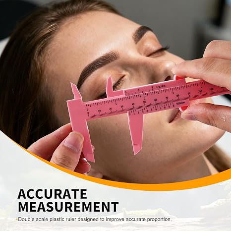 Eyebrow Measuring Ruler, Brow Mapping Tool, Mini Vernier Caliper Double Scale, Plastic Sliding Gauge Ruler for Micro Blading Eyebrow Tattoo Brow Artists (2 Pack, Pink & Blue)