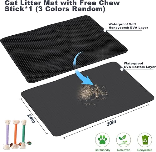 Miniatura 9 de TidyNuts Tapete de arena para gatos para caja de arena de mascotas, tapete impermeable para gatos con diseño de doble capa, suave en las patas,