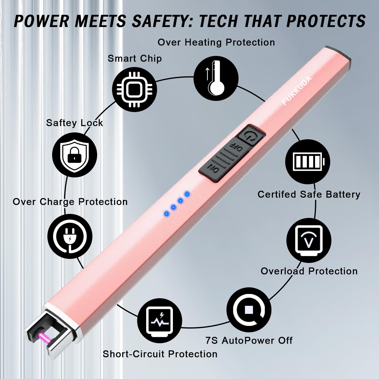 FUKKUDA Electric Candle Lighter with Safety Switch - USB Rechargeable Windproof & Flameless Plasma Arc Lighter, Stocking Stuffers for Him or Her (Obsidian Black): Rose Gold Standard