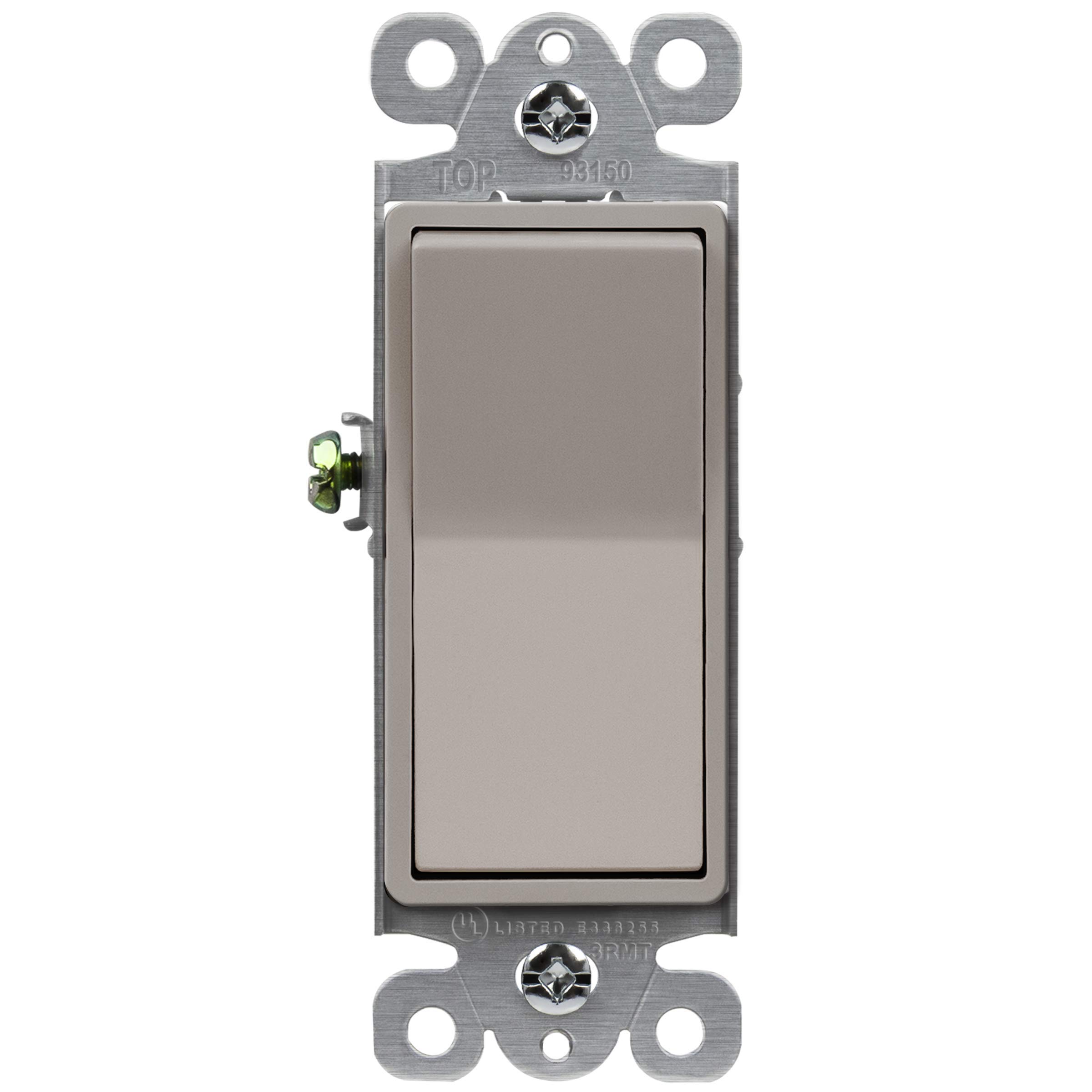 enerlites 3-way decorator paddle light switch, gloss finish, single pole or three way, 3 wire, grounding screw, residential grade, 15a 120v/277v, ul listed, 93150-nk, nickel