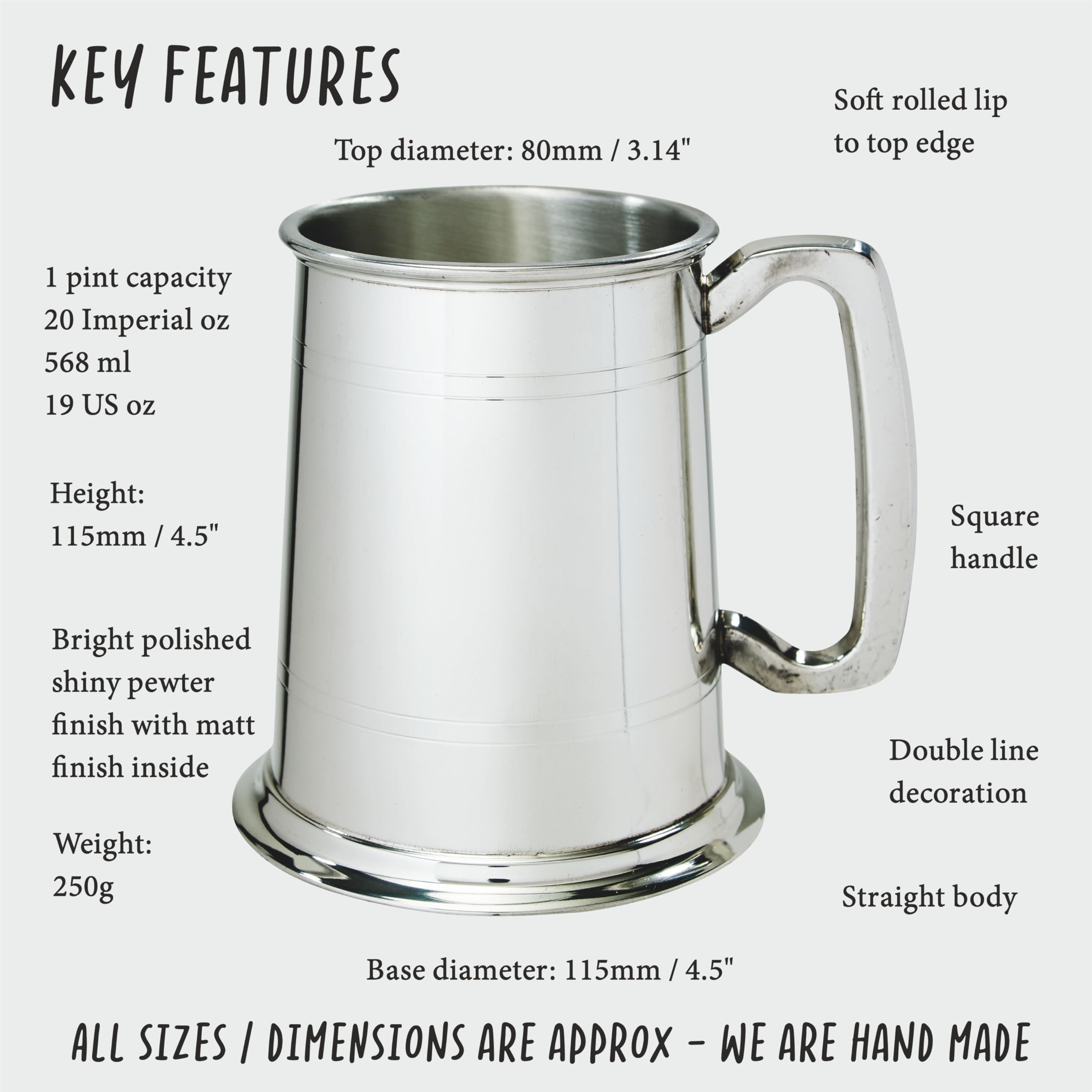 Wentworth Pewter - 1 Pint Pewter Tankard Line detail, Personalised Engraved Free, Wedding, Birthday, Retirement, Sports trophy, Dad Gift