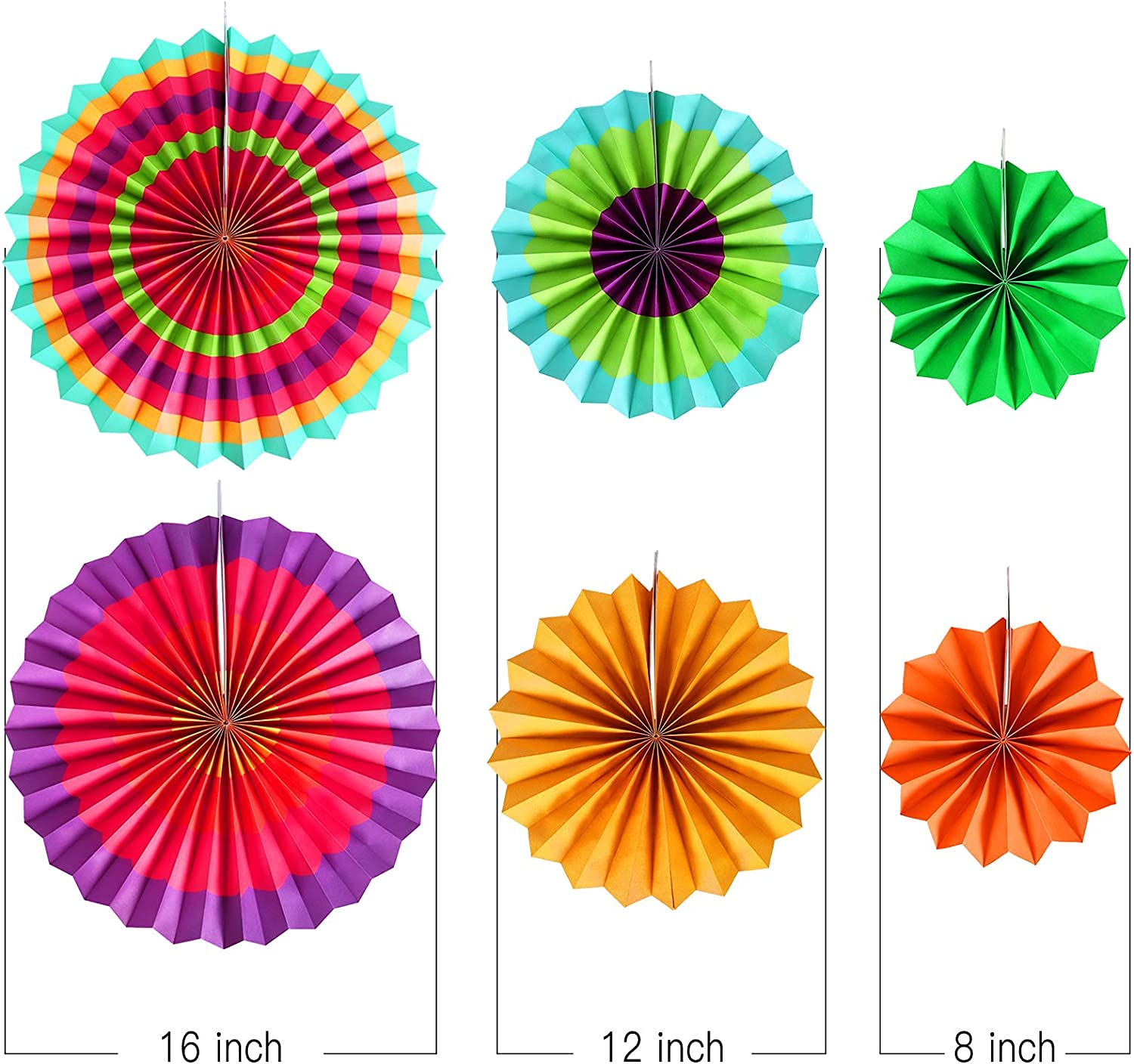 SYGA 6pcs/Set Round Wheel Colorful Paper Fans for Home&Party,Event Decoration. 1