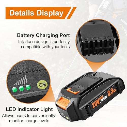 Miniatura 4 de Batería de repuesto de 3.5Ah 20V WA3525 para Worx 20V, batería de iones de litio, Power Share Max, WA3575 WA3520, compatible con Worx 20 Volt Tools