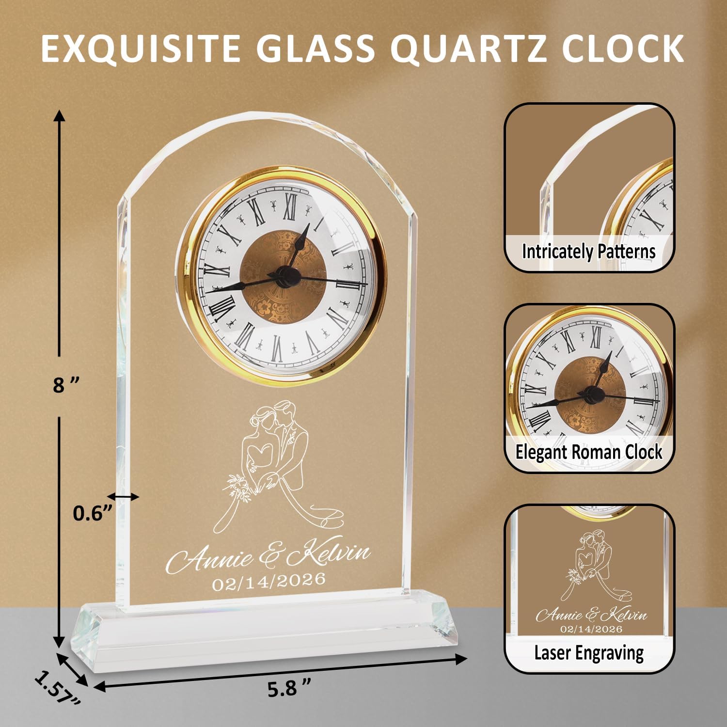 Personalized Clock Wedding Gift – Custom Wedding with Engraved Names & Date, for Couples 2026, Unique Keepsake for Couples