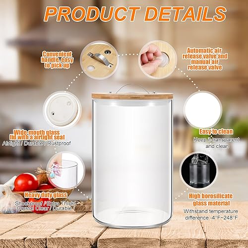 Miniatura 5 de Mifoci Tarros grandes de almacenamiento de vidrio con tapa hermética de bambú, tarro transparente de boca para fermentar kombucha, decapado,