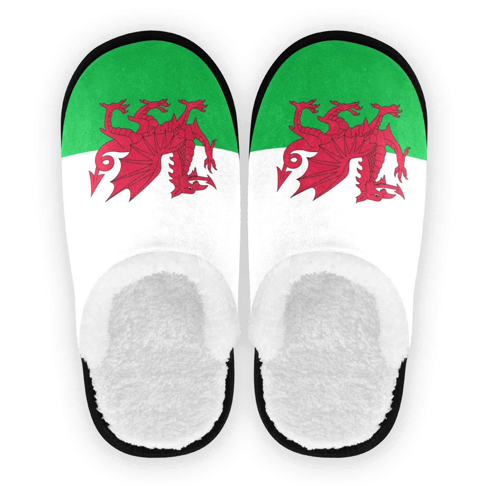 Ajusmeau Magic Dragon Wales Flag Cozy Slippers for Women Men Indoor Washable Fuzzy House Shoes with Anti-Skid Sole