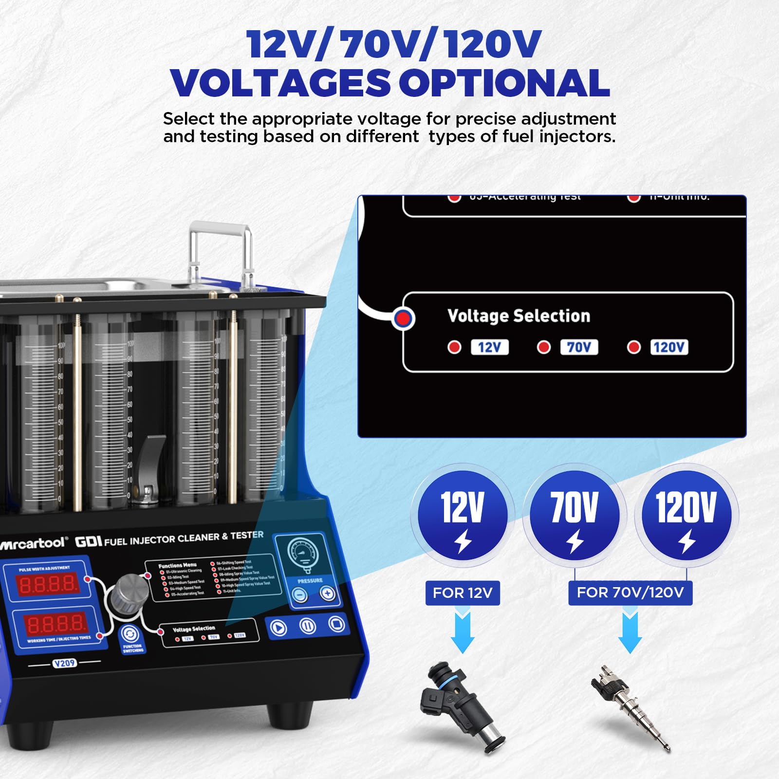 MR CARTOOL Środek do czyszczenia i testera fal ultradźwiękowych z 4 cylindrami do wtryskiwacza GDI EFI FSI, środek do czyszczenia wtryskiwaczy paliwa, tester do pojazdów, motocykli, narzędzi do