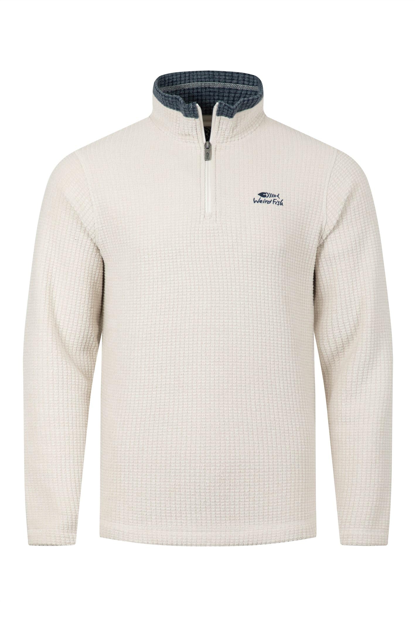 Weird Fish Newark 1/4 Zip Grid Fleece Jumper - Ecru - Men's 5XL