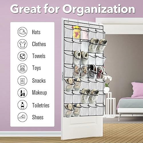 Miniatura 8 de Organizador de zapatos de 35 bolsillos grandes sobre la puerta, estante de zapatos colgante de tela Oxford extra resistente para armario de puerta,