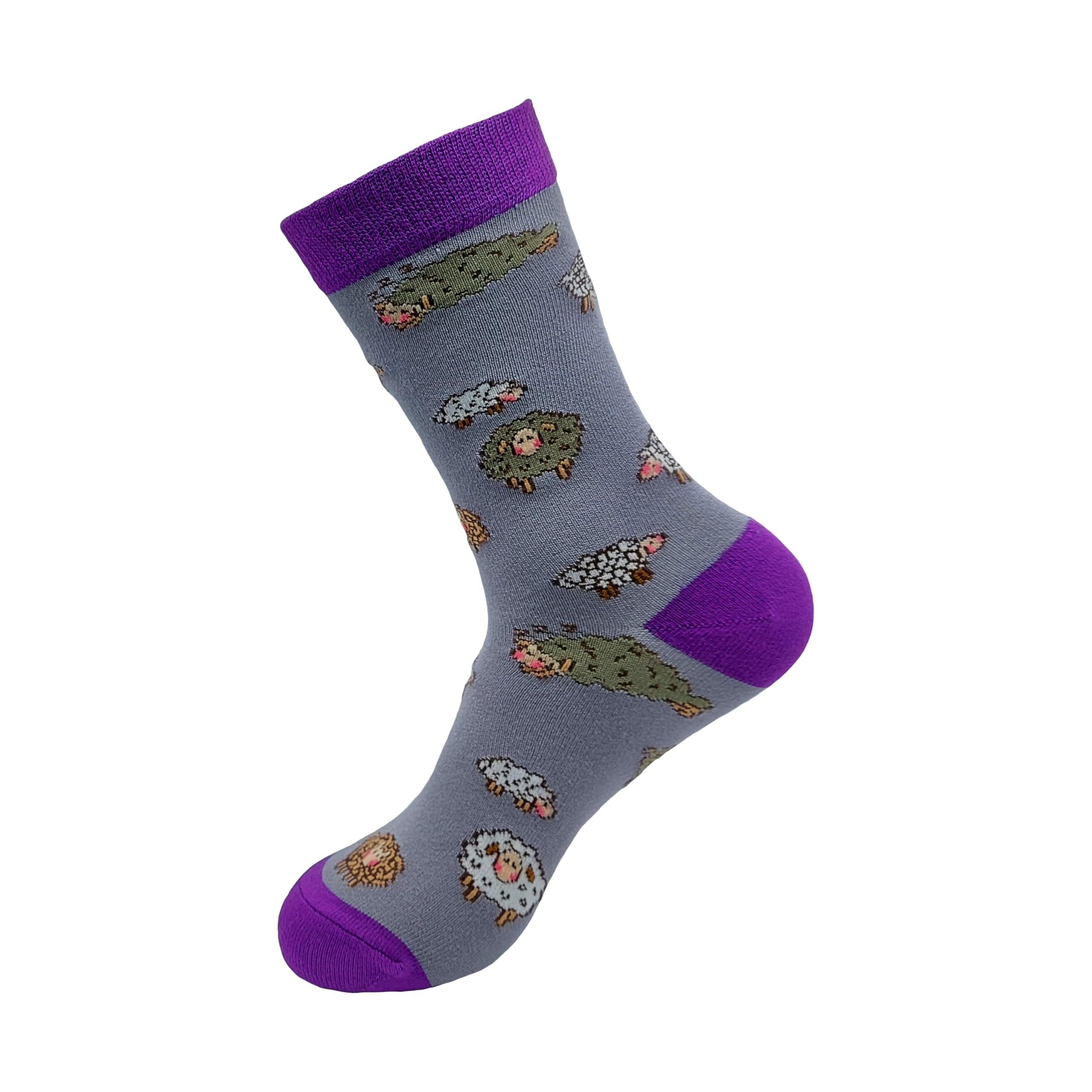 ECO CHIC Womens Bamboo Socks Breathable Hot and Cold Weather UK 4-8 Single Pair (Cute Sheep Lilac)
