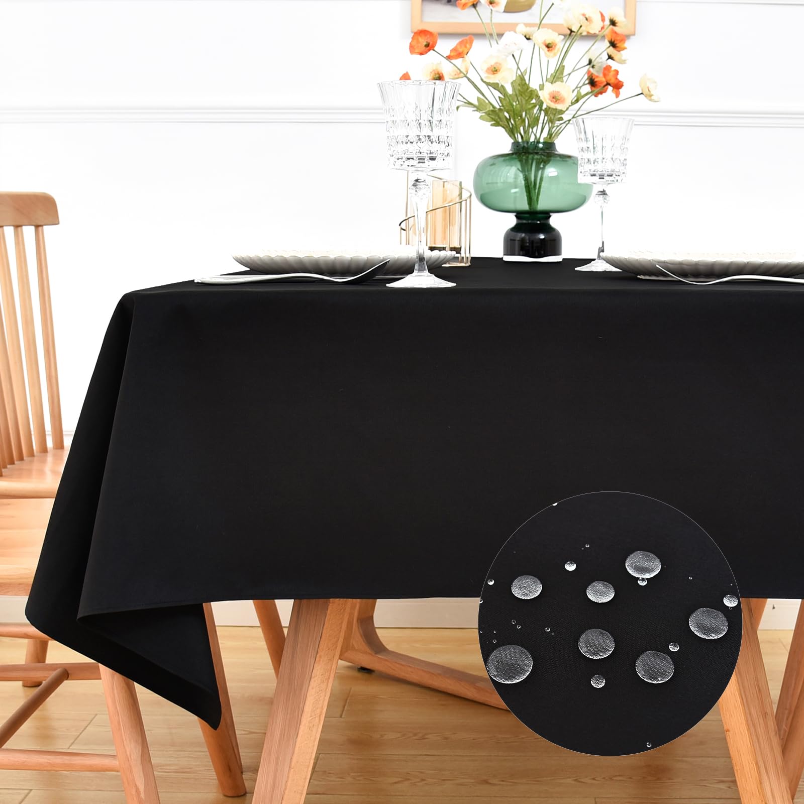 NEWISHER Farmhouse Water Resistant Rectangle Tablecloth 138x275 cm (54x108 inch), Faux Linen Table Cloth Wipe Clean, Washable Table Cover for Kitchen Dining, Party, Banquet Indoor Outdoor (Black) โ image 1