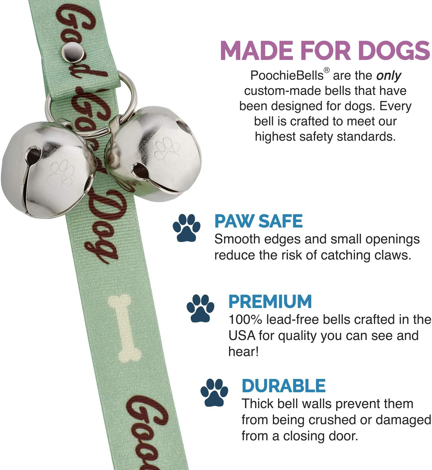 PoochieBells Handcrafted Dog Doorbell for Potty Training – Easy & Quick, Doggie-Safe USA-Made Dog Door Bell with Perfect Sound, Dog Trainer-Recommended for over 20 Years, Good Dog